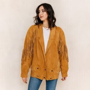 Vintage 1980s Win It Leather Suede Fringed Leather Jacket M